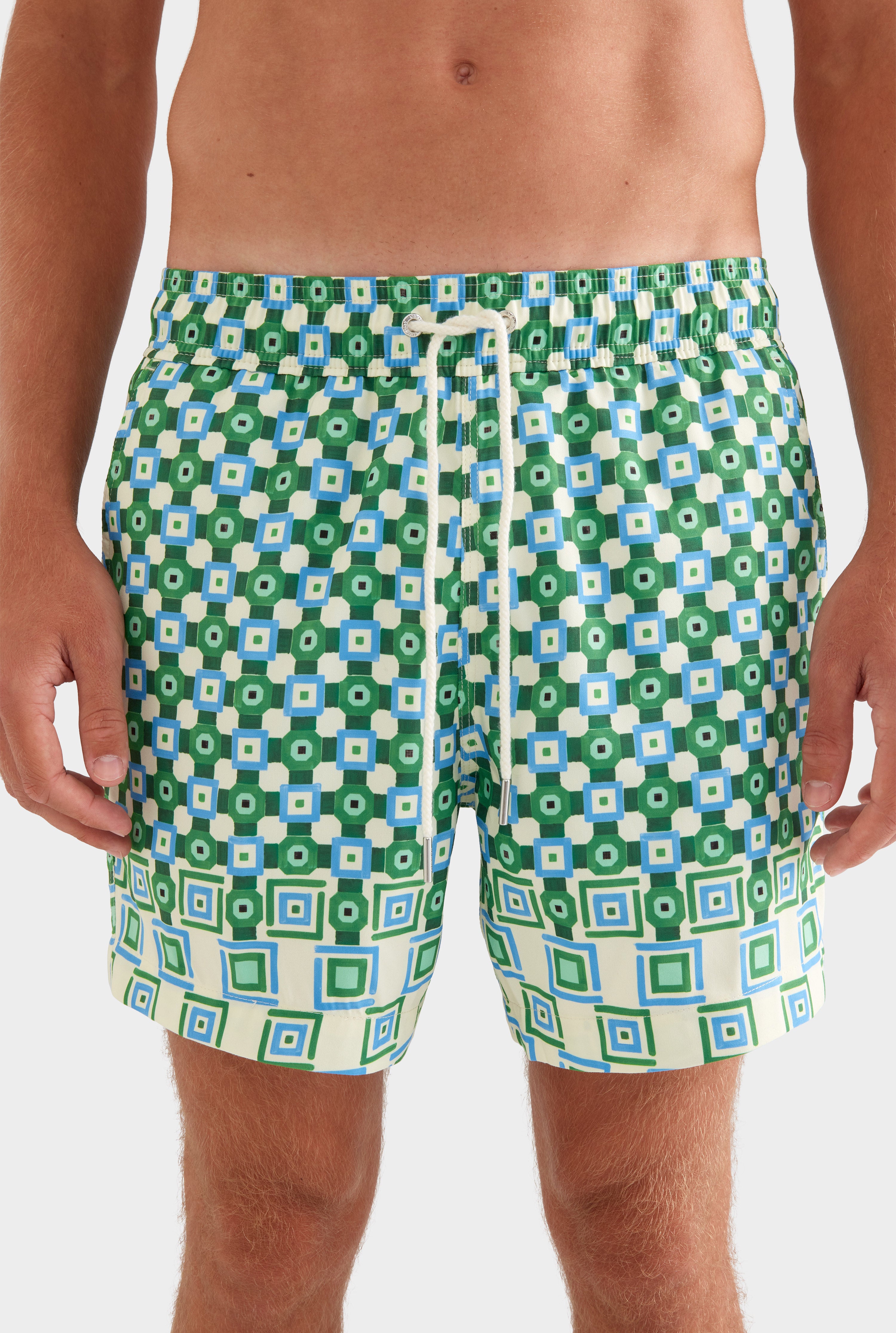 Printed Swim Short -  Blue/Green Geo