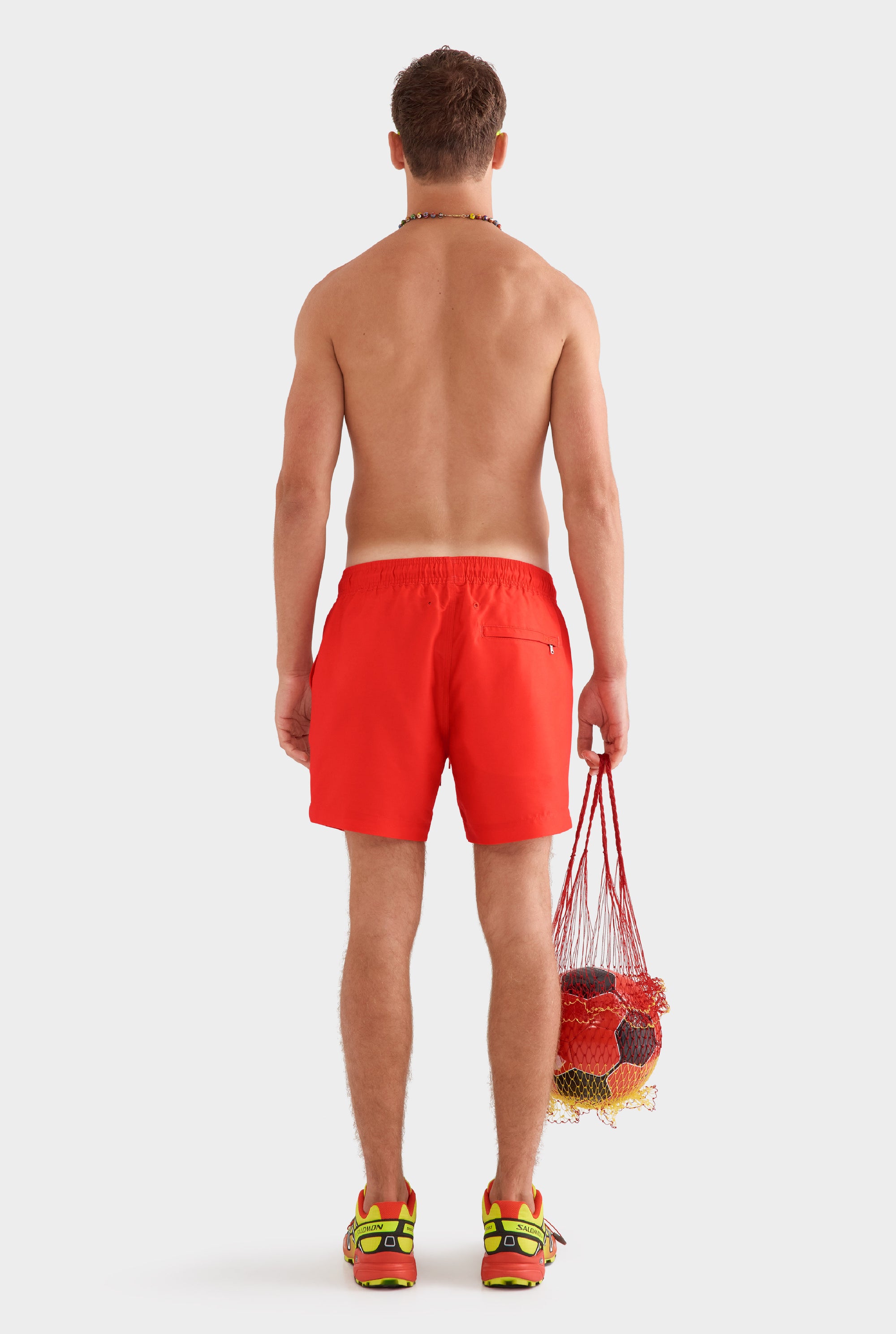 Printed Swim Short -  Bright Red/Jaguar Embroidery