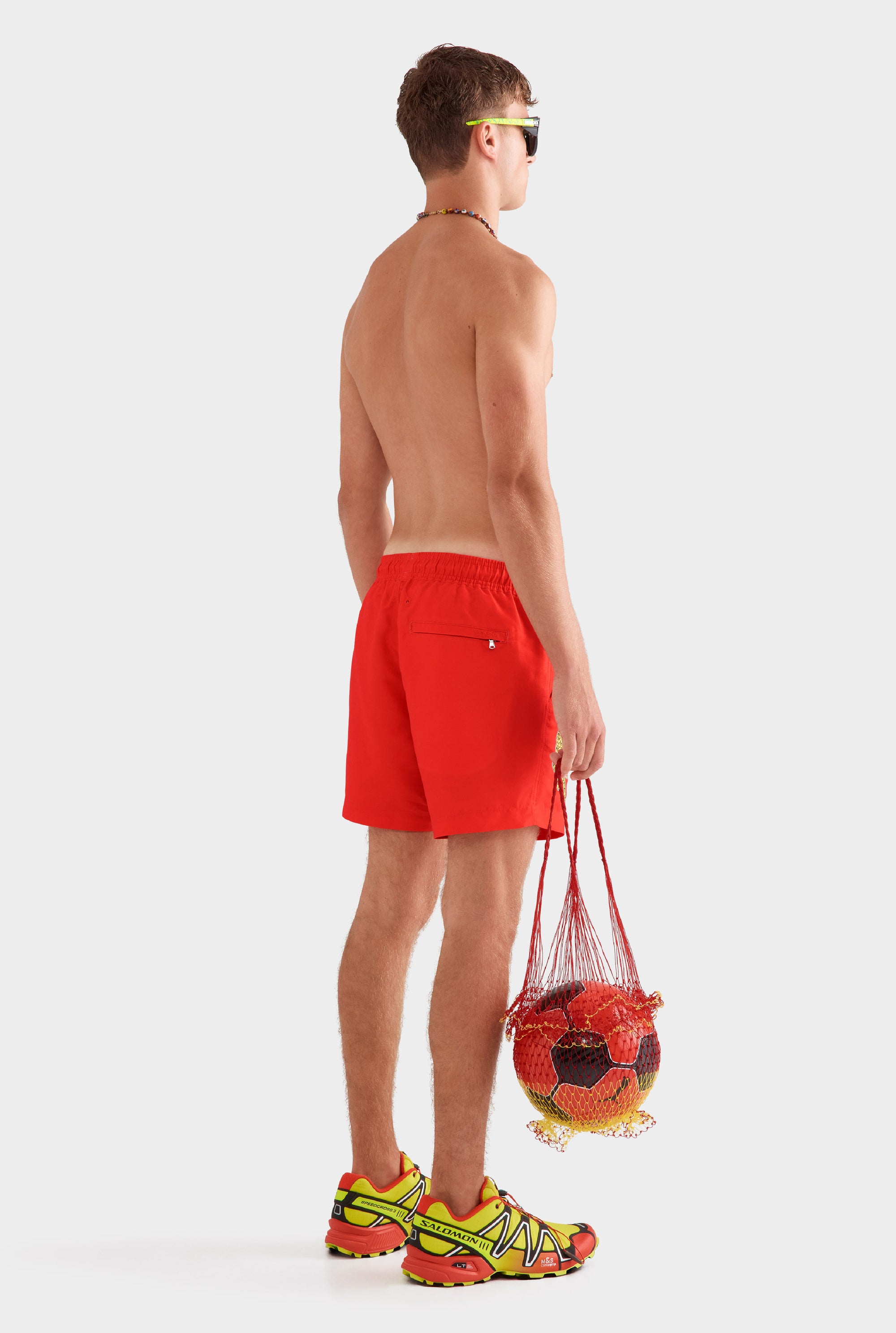 Printed Swim Short -  Bright Red/Jaguar Embroidery