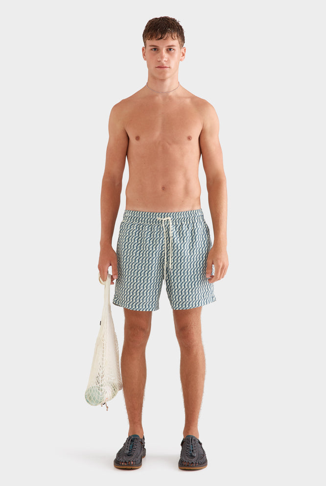 Printed Swim Short - Painted Yellow Check