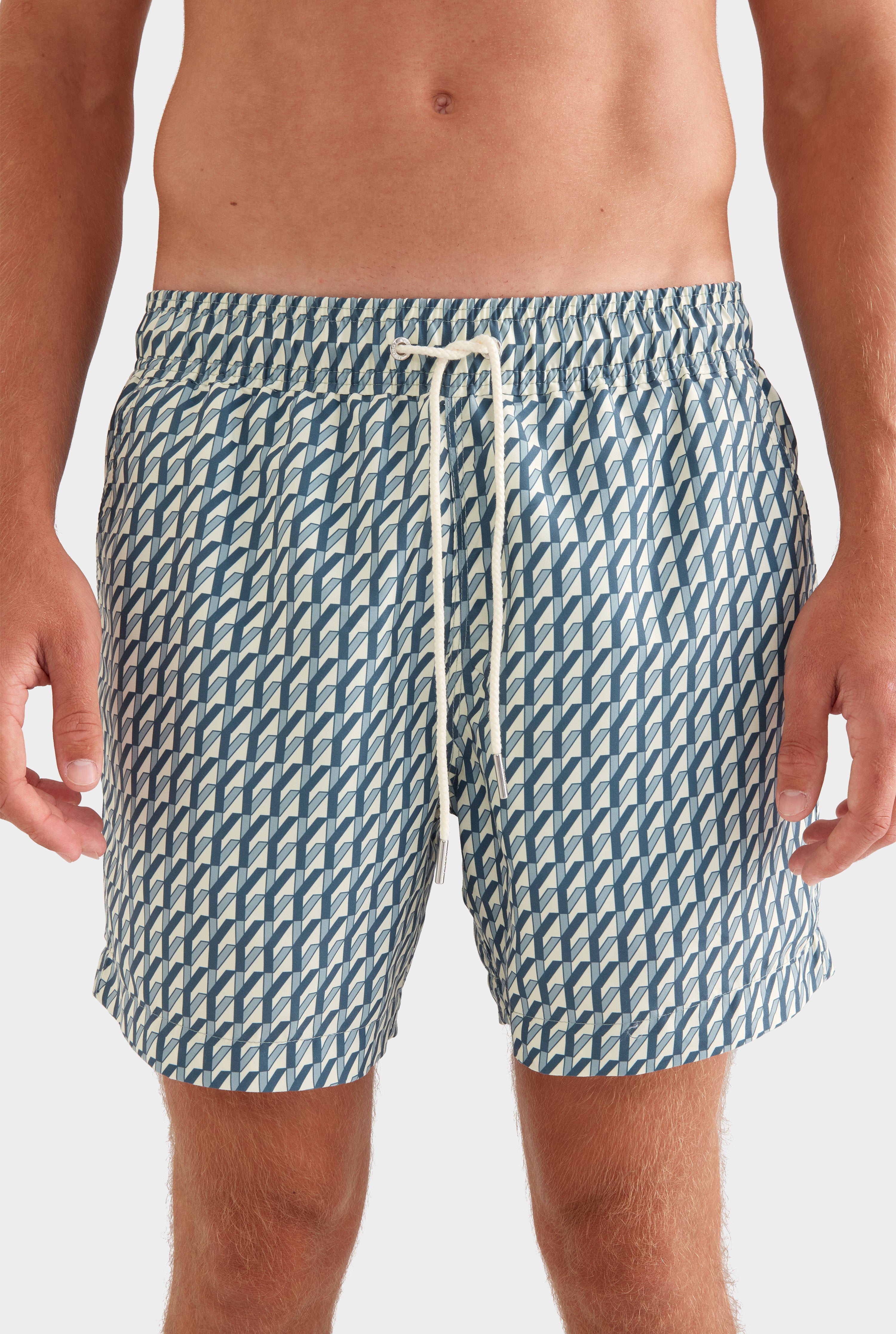 Printed Swim Short -  Dark Slate/Antique White V Monogram