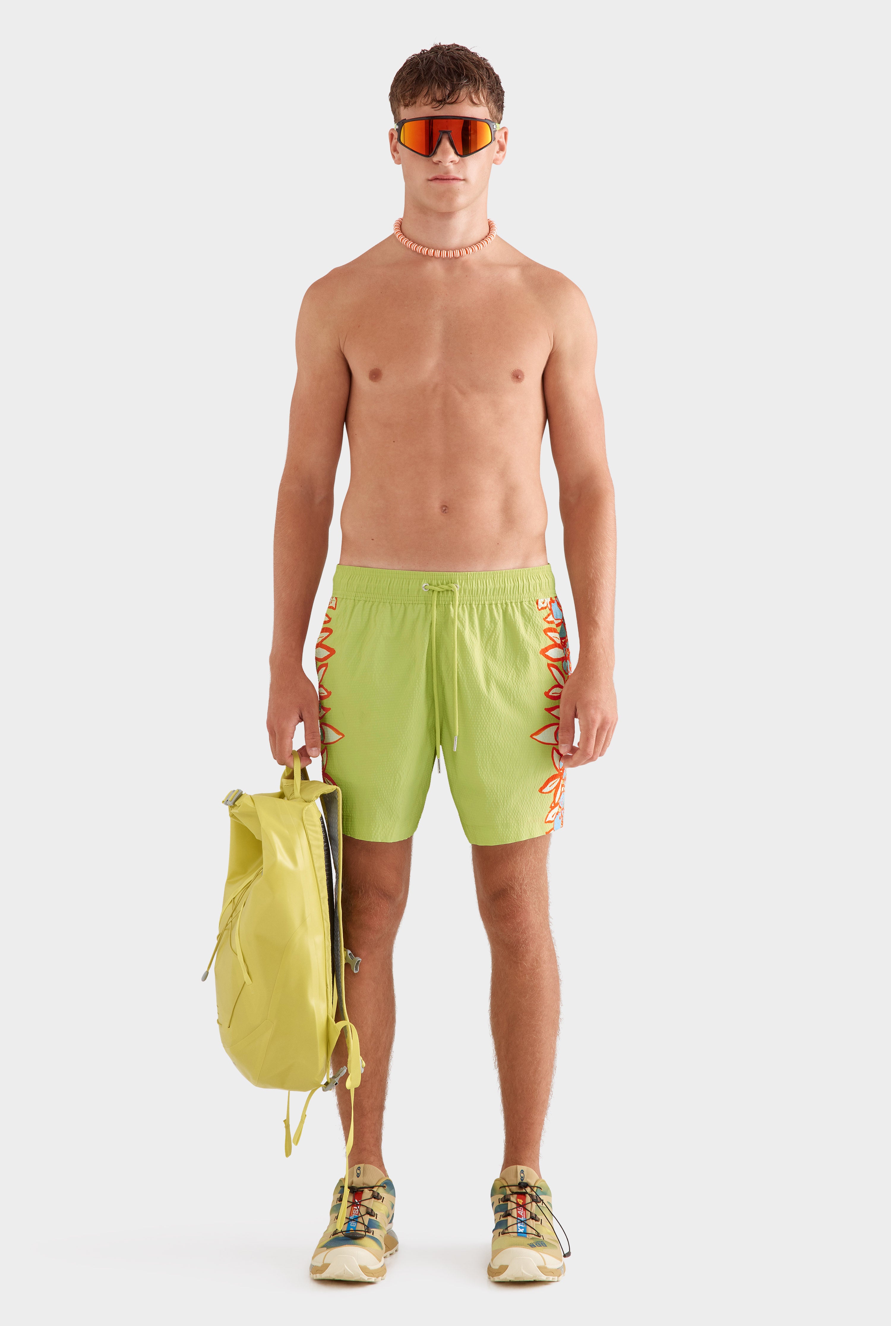 Printed Swim Short -  Lime Green/Rio Red Floral