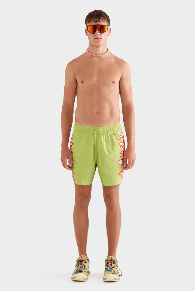 Printed Swim Short -  Lime Green/Rio Red Floral