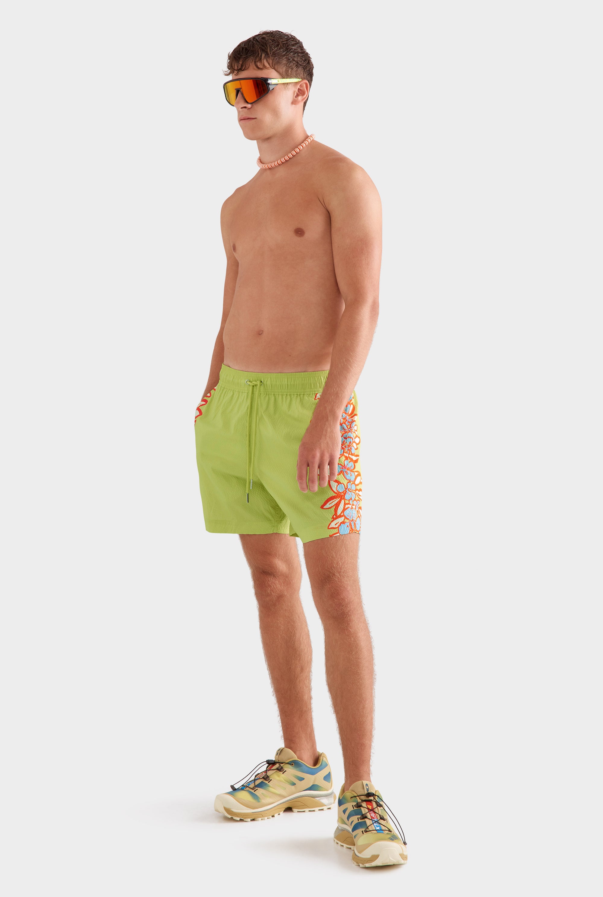 Printed Swim Short -  Lime Green/Rio Red Floral