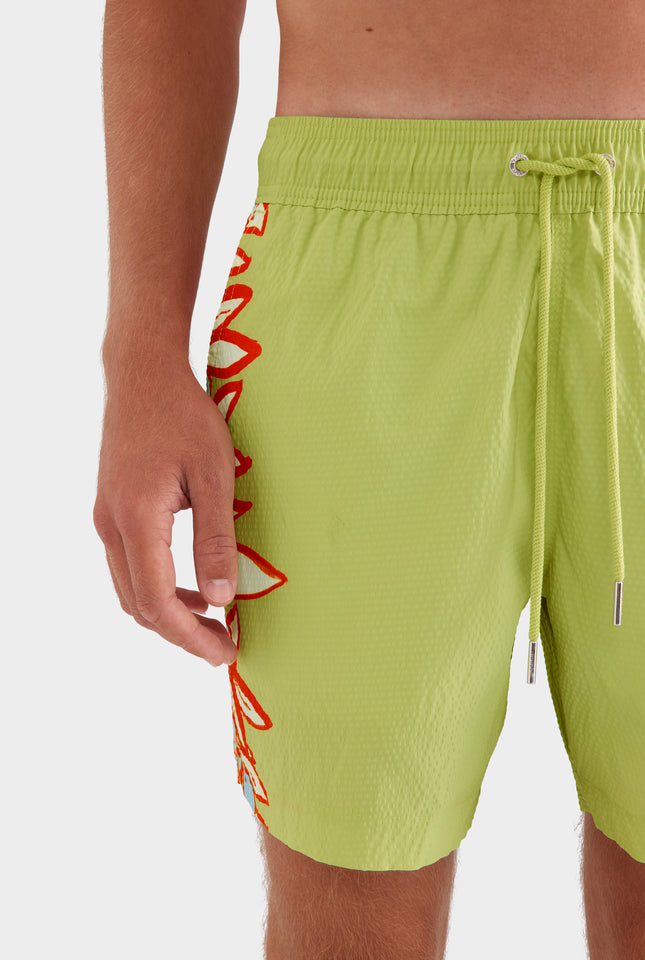 Printed Swim Short -  Lime Green/Rio Red Floral