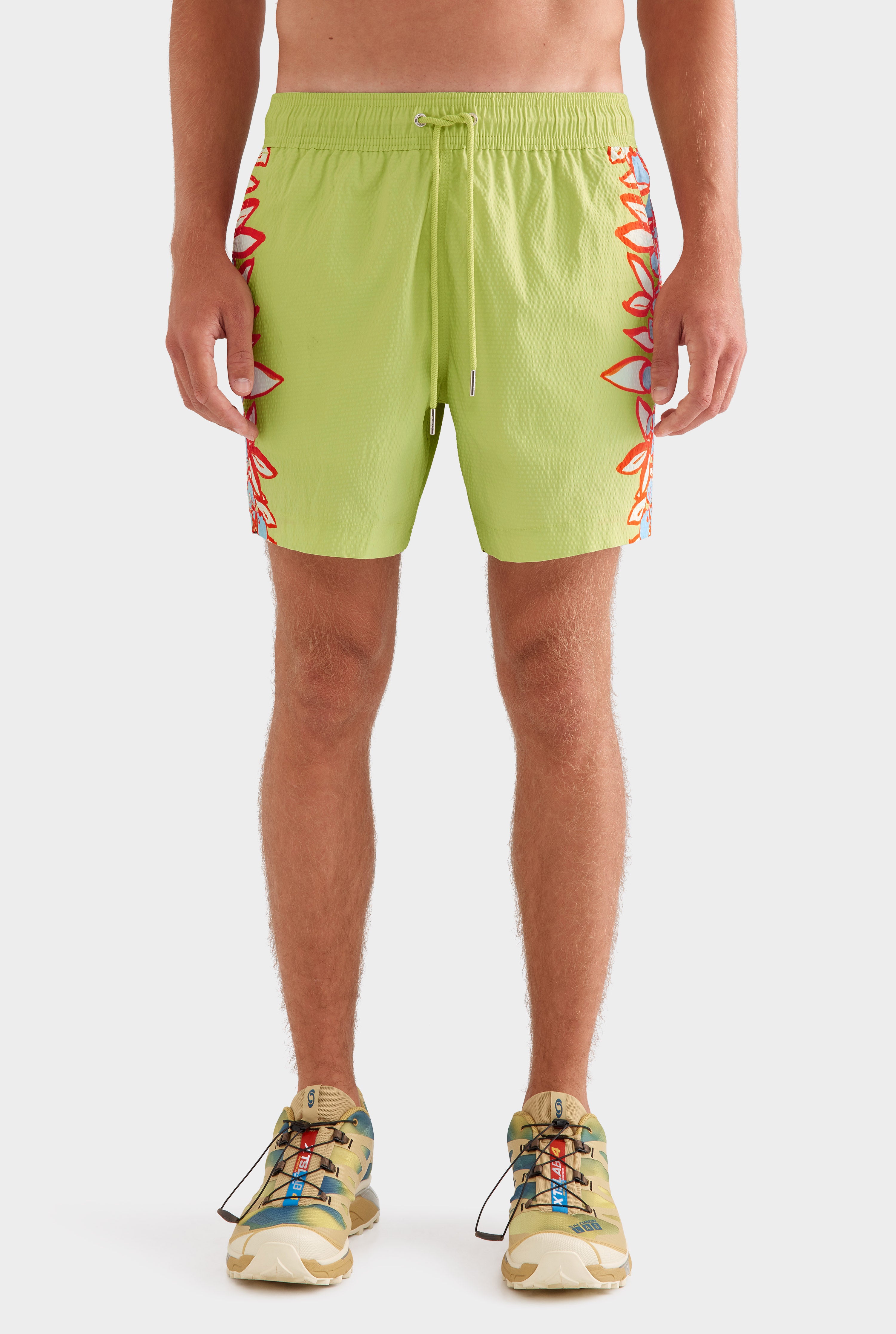 Printed Swim Short -  Lime Green/Rio Red Floral