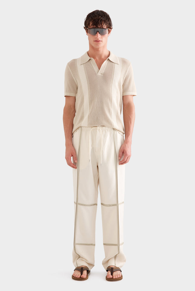 Silk Linen Contrast Bind Trouser -  Cream/Pistachio Shell