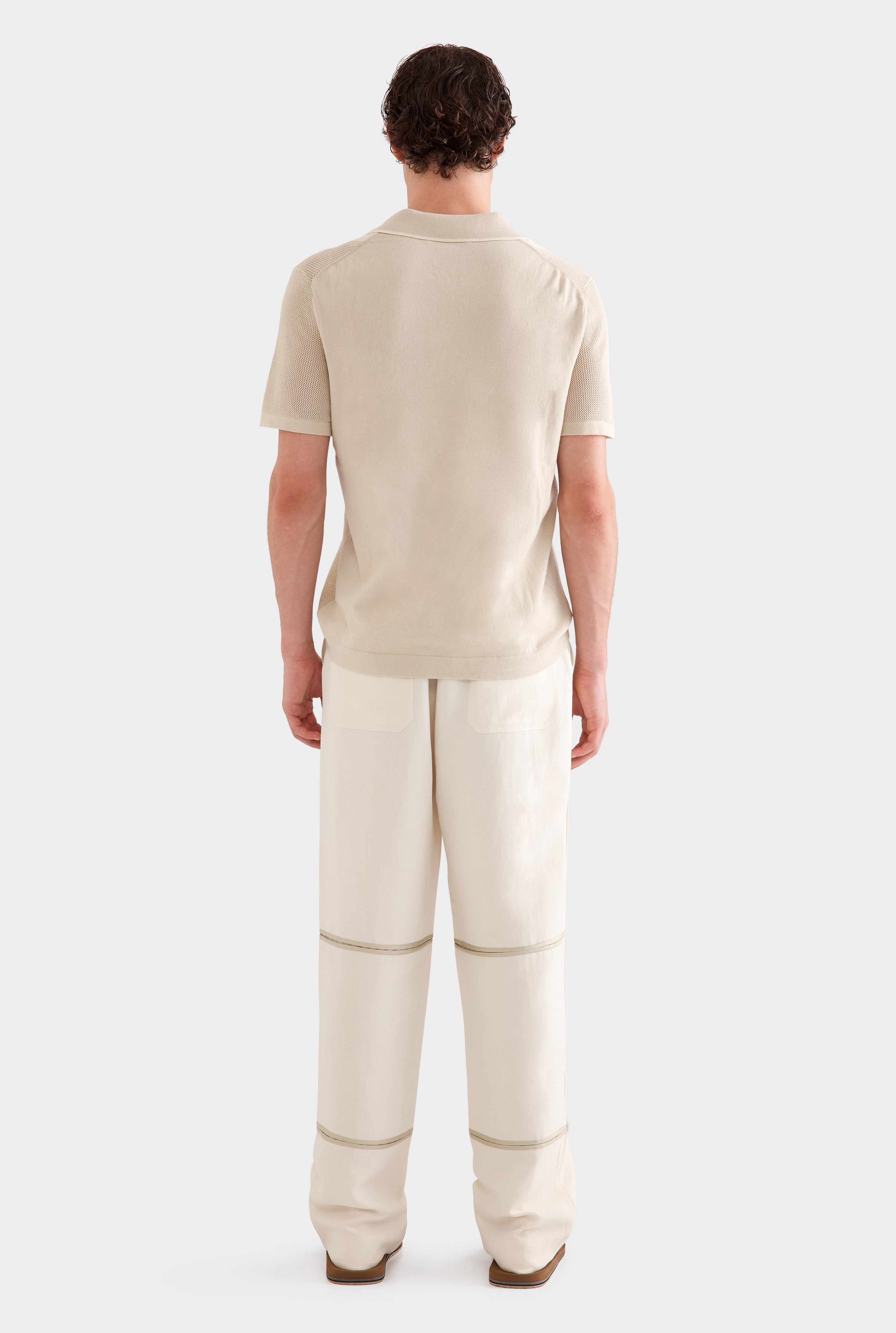 Silk Linen Contrast Bind Trouser -  Cream/Pistachio Shell