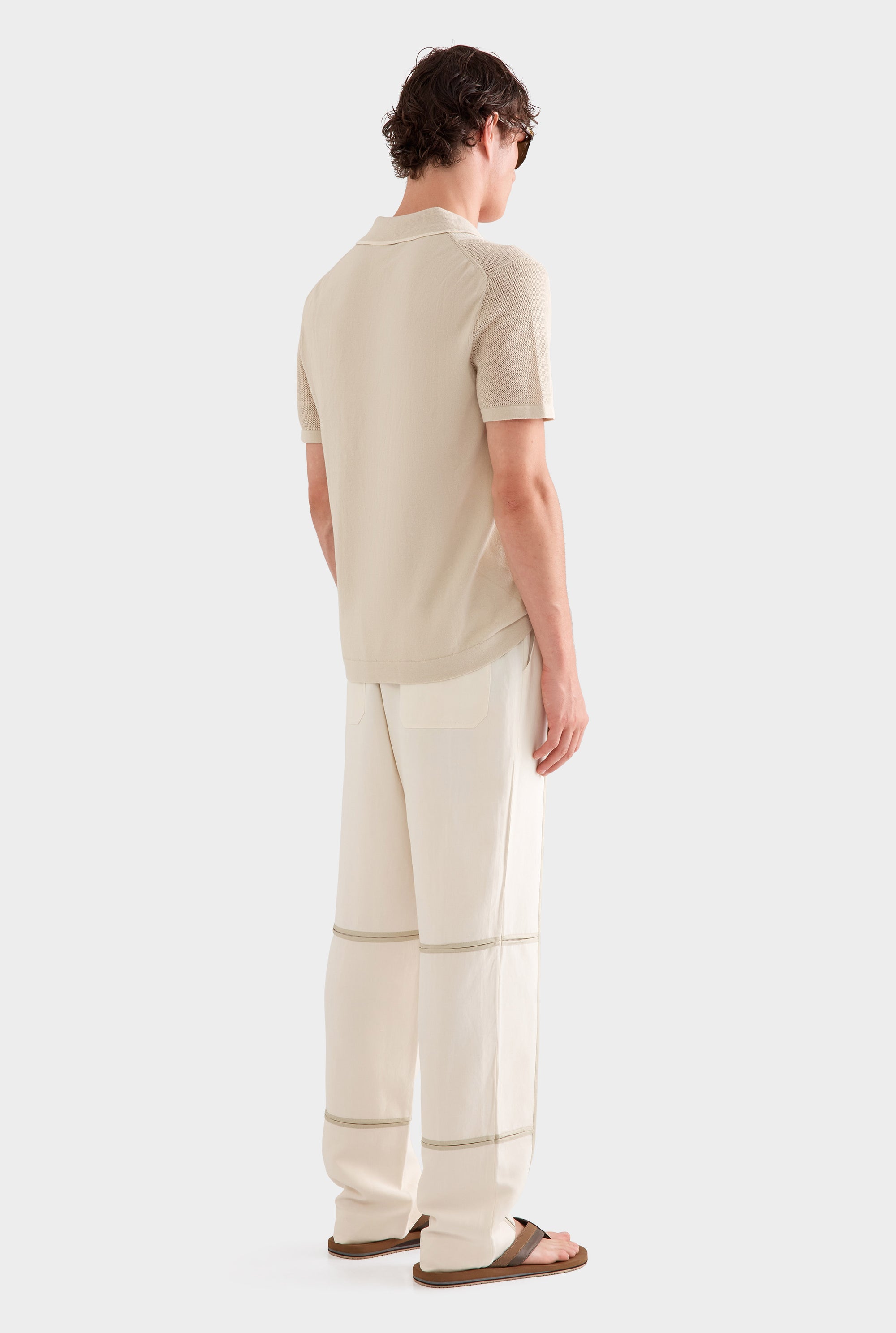 Silk Linen Contrast Bind Trouser -  Cream/Pistachio Shell