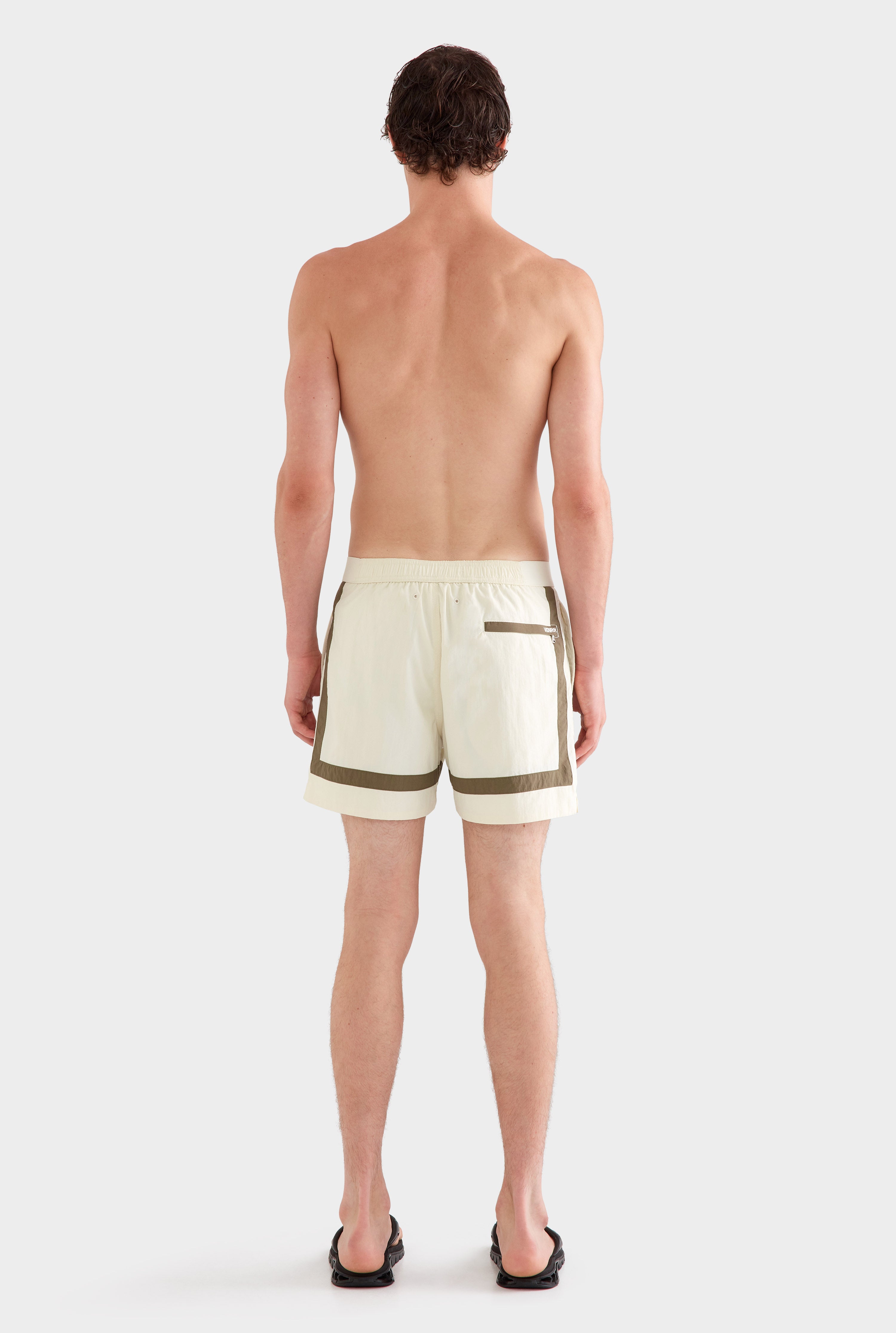 Snaplock Panelled Border Swim Short -  Cream/Olive