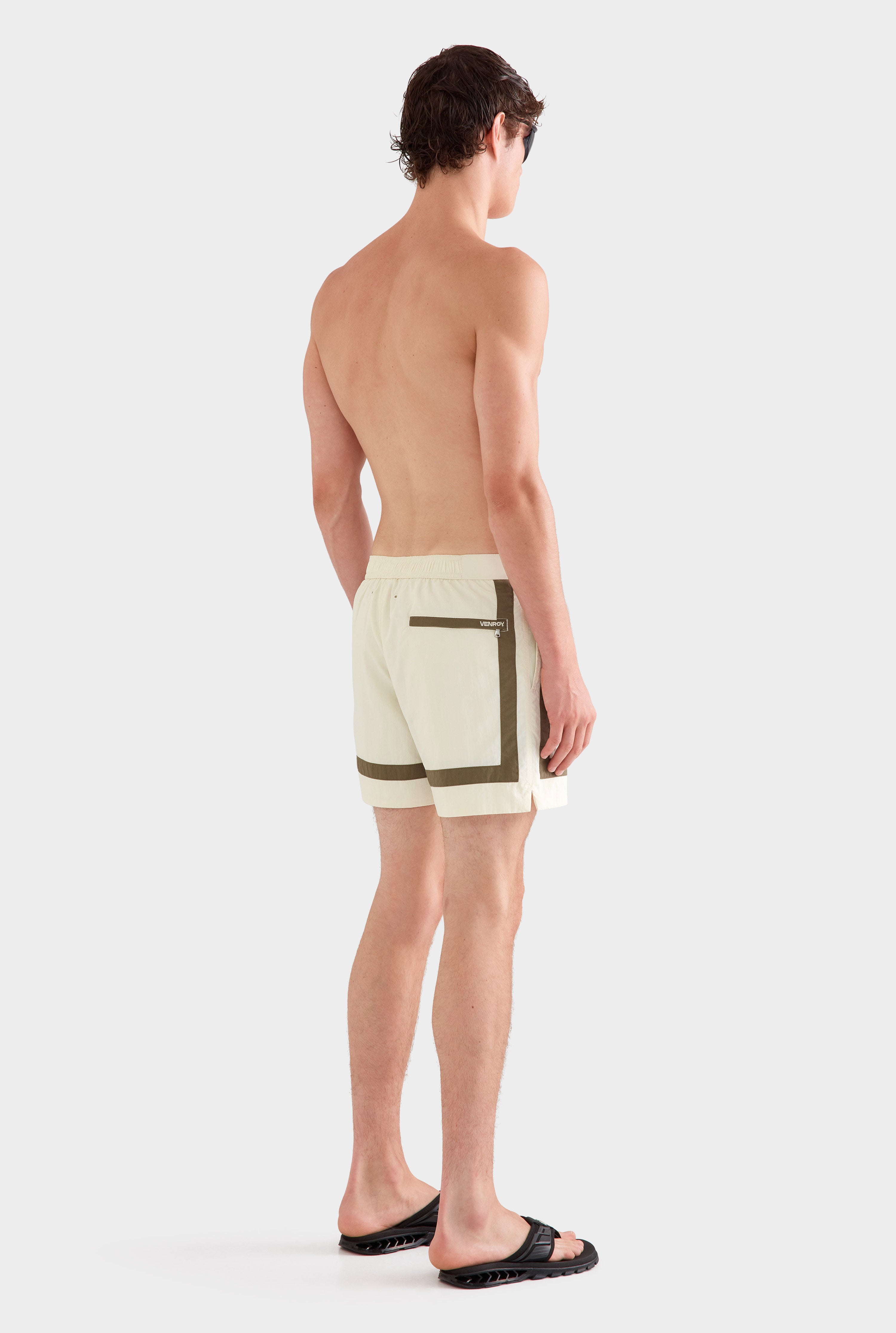 Snaplock Panelled Border Swim Short -  Cream/Olive