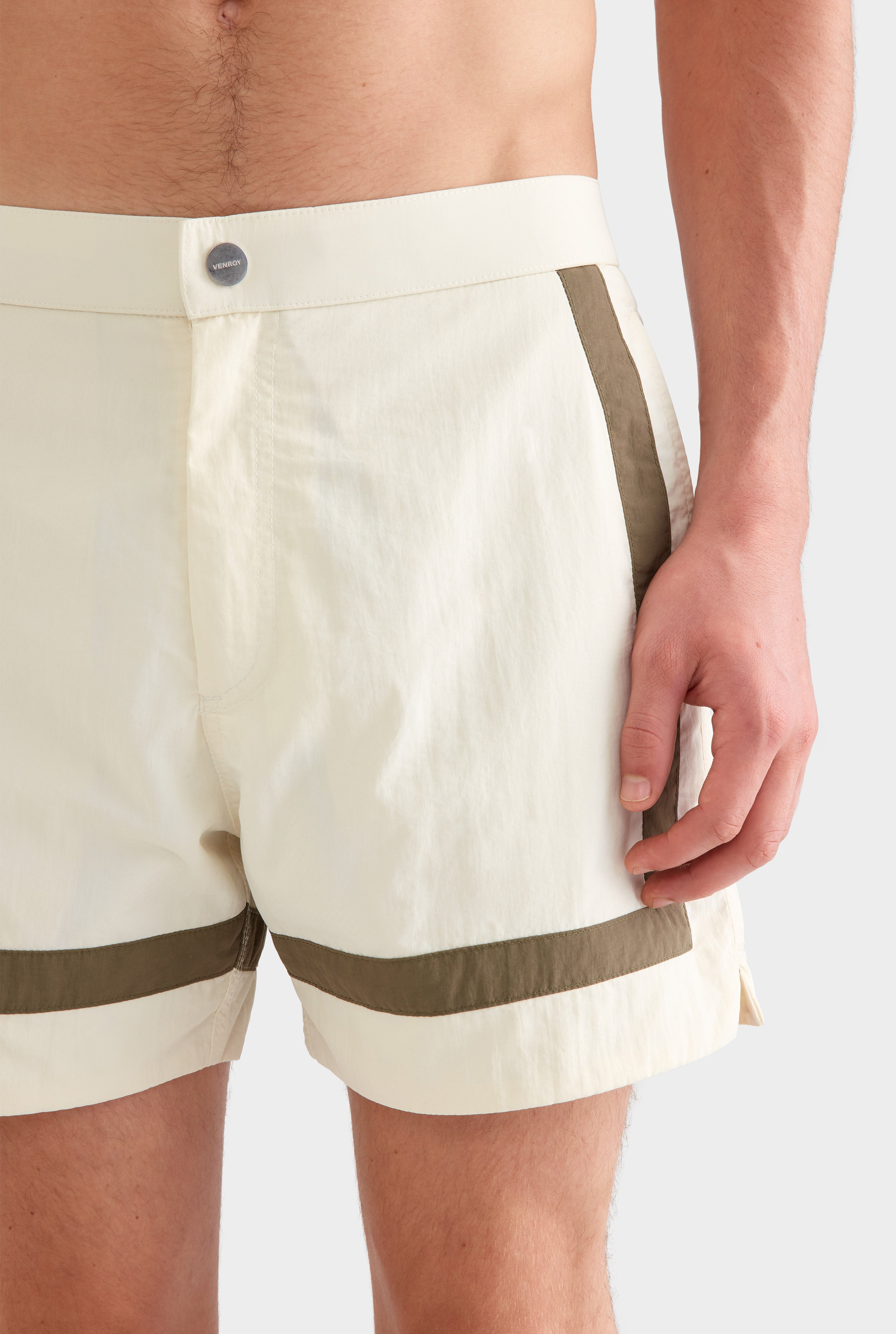 Snaplock Panelled Border Swim Short -  Cream/Olive