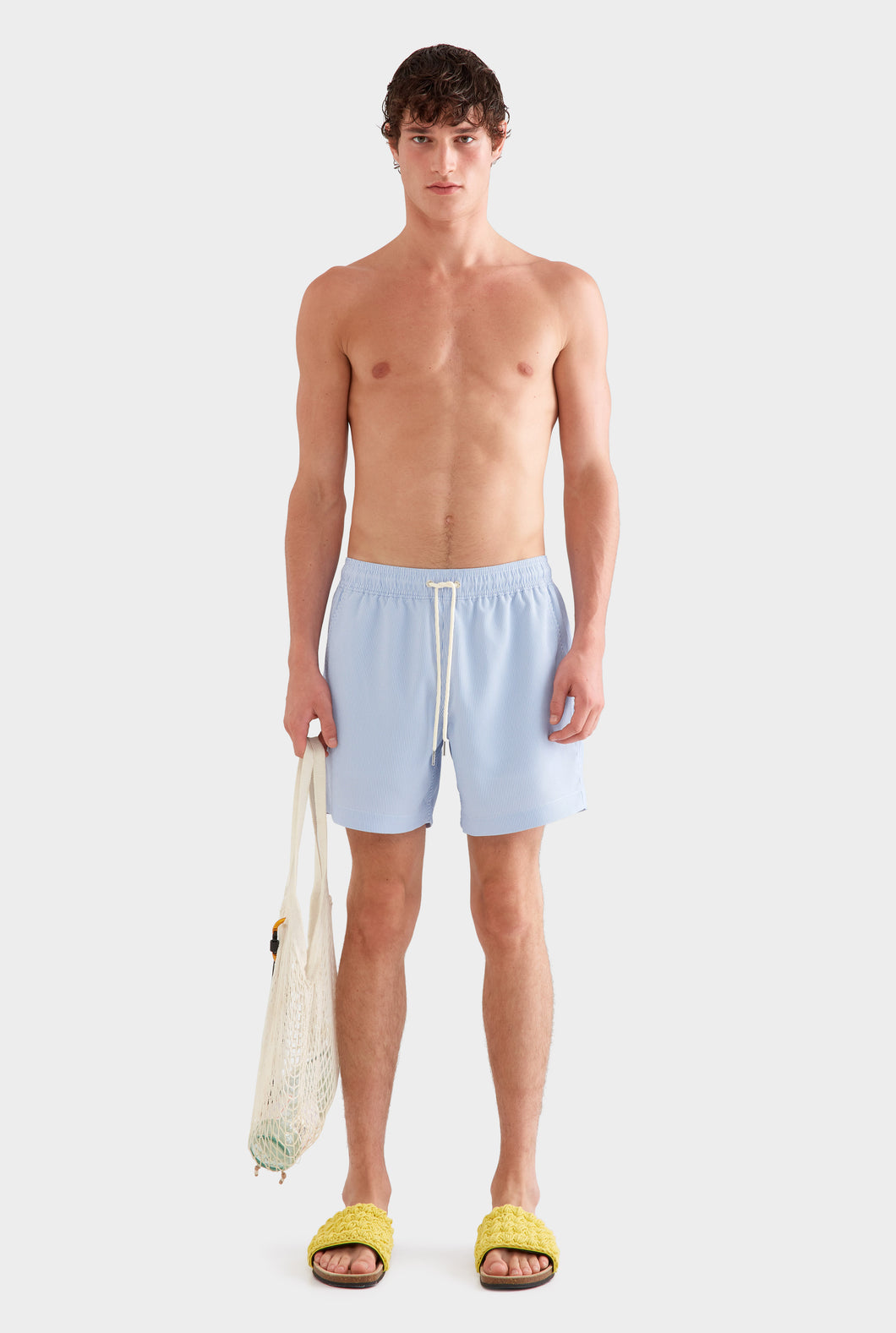 Striped Swim Short -  Light Blue/White Stripe