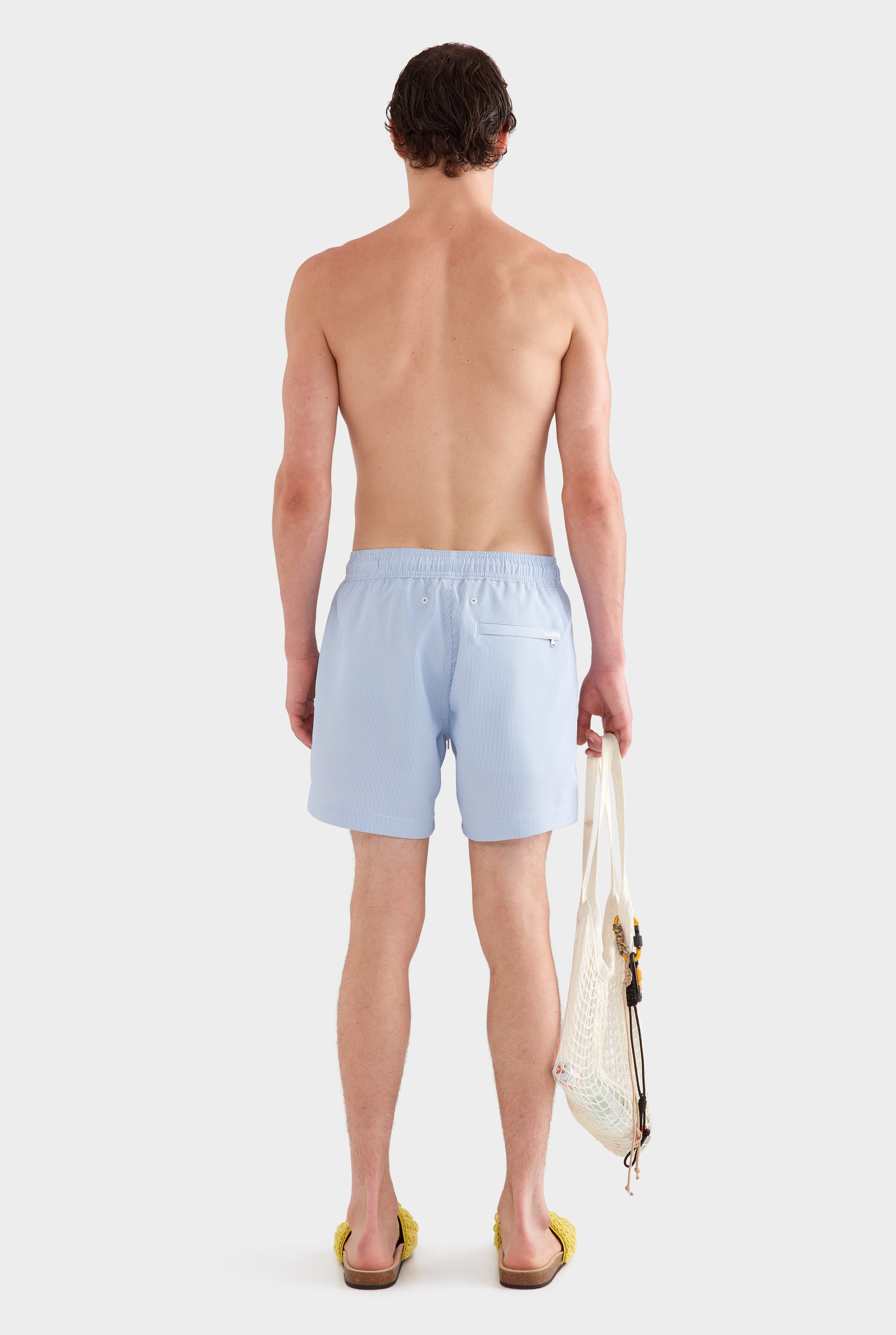 Striped Swim Short -  Light Blue/White Stripe