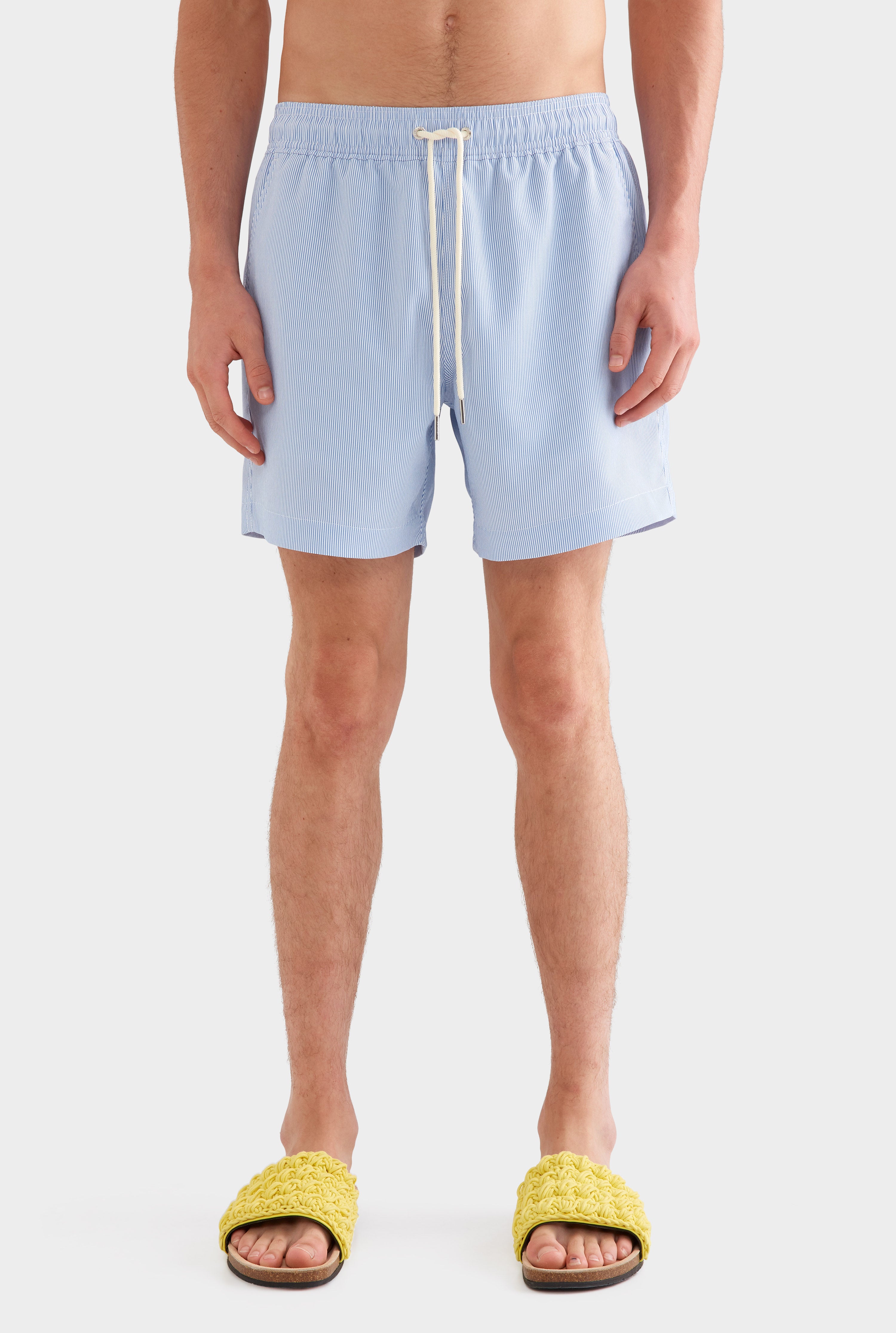 Striped Swim Short -  Light Blue/White Stripe