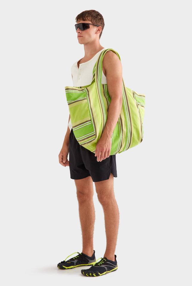 Woven Stripe Beach Tote -  Green Stripe