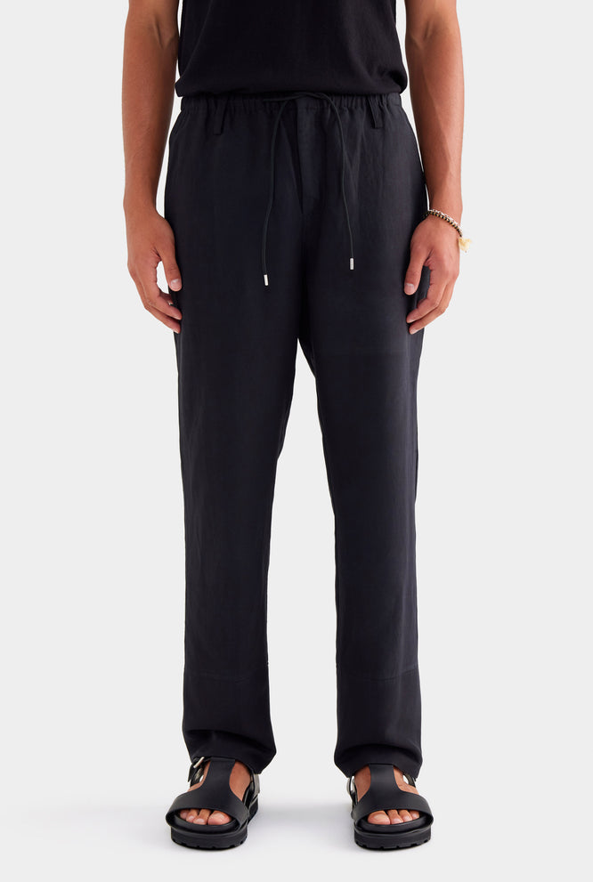 Silk Linen Relaxed Trouser - Black