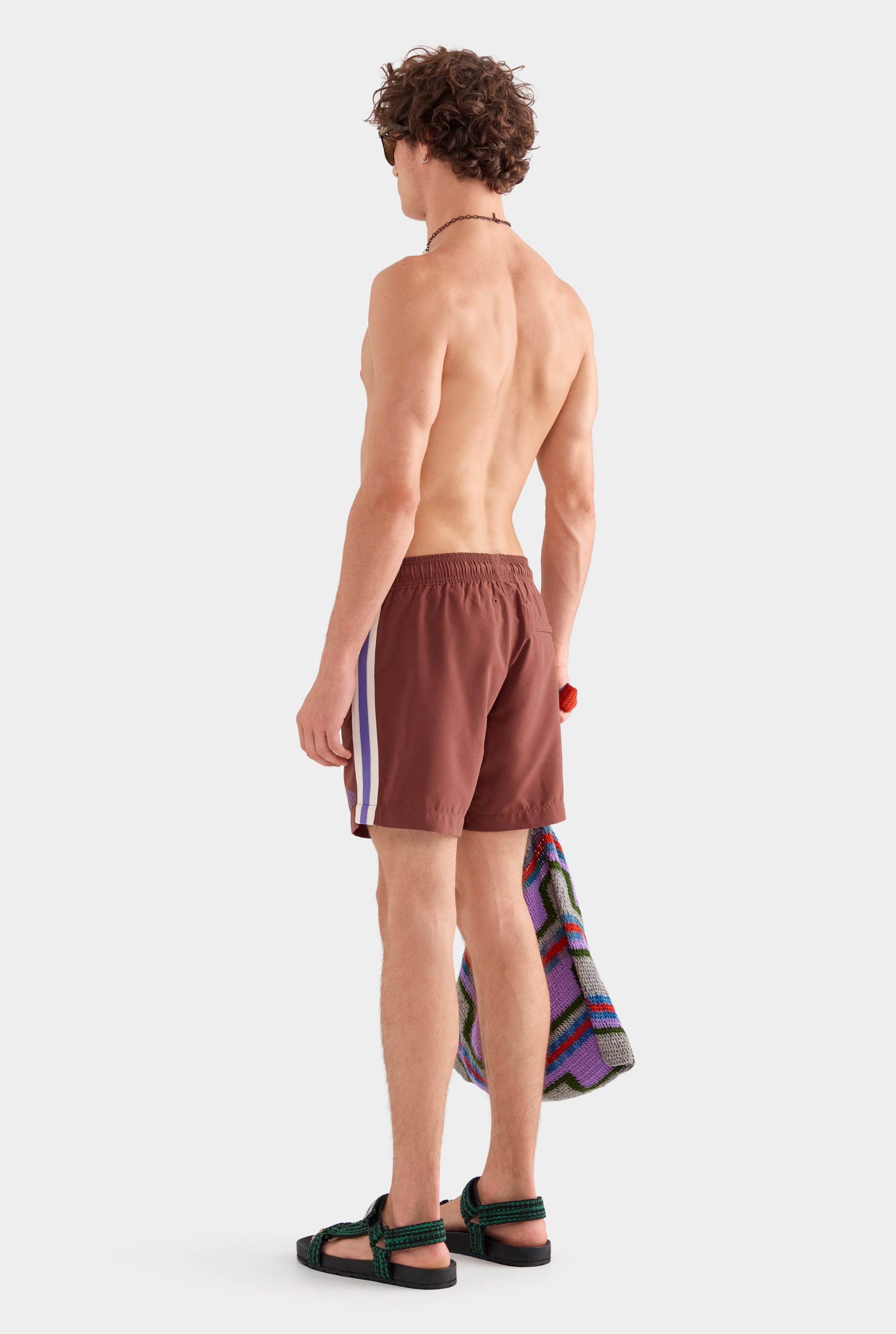 Solid Swim Short - Chocolate/Violet Stripe Tape
