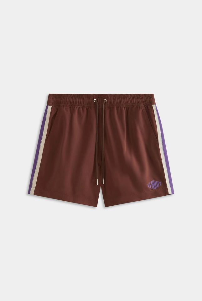 Solid Swim Short - Chocolate/Violet Stripe Tape