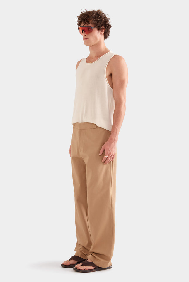 Straight Leg Cotton Canvas Pant - Tan