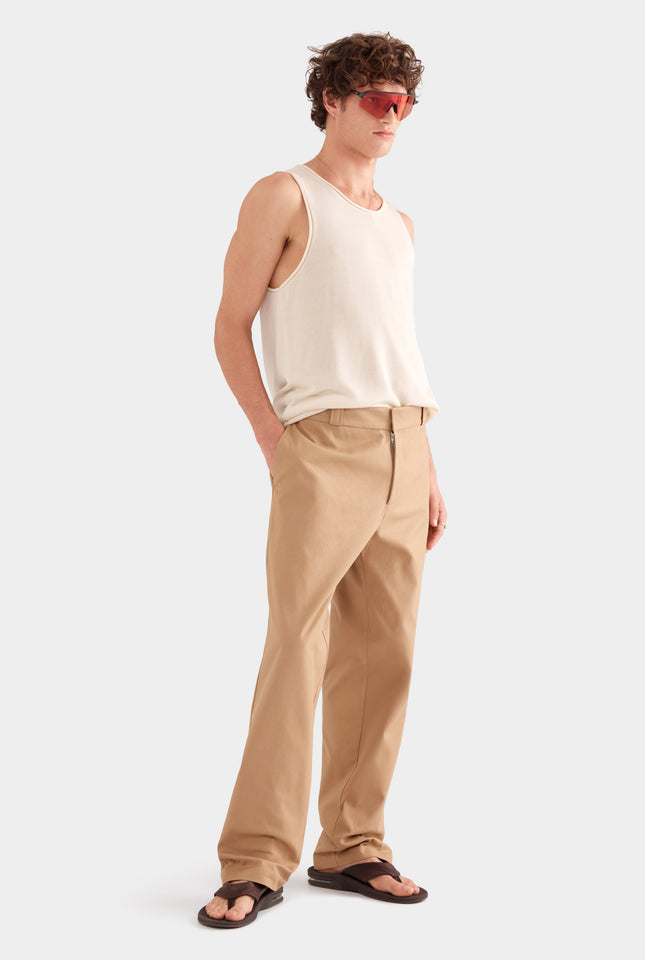Straight Leg Cotton Canvas Pant - Tan