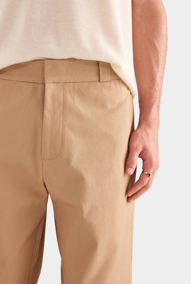 Straight Leg Cotton Canvas Pant - Tan