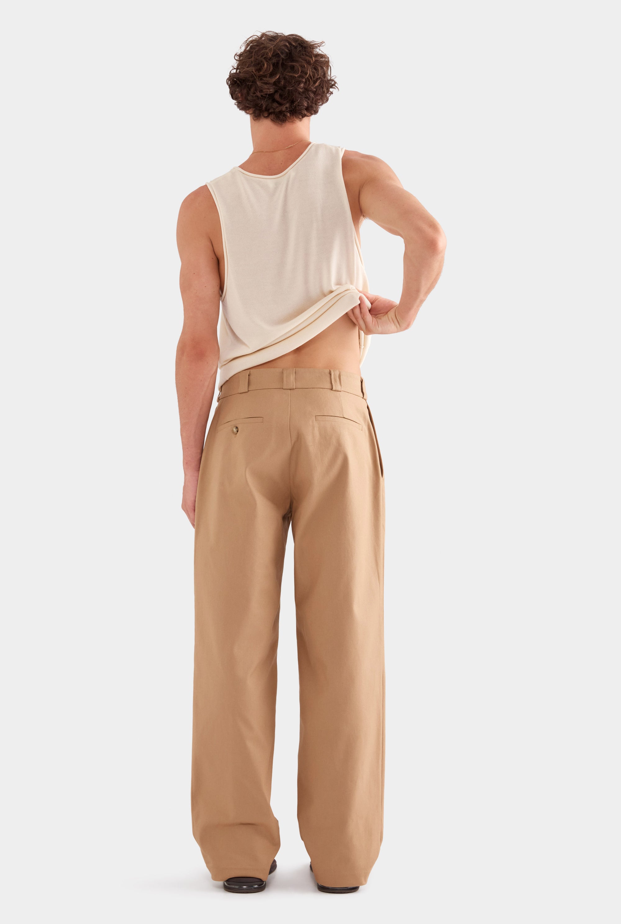Straight Leg Cotton Canvas Pant - Tan