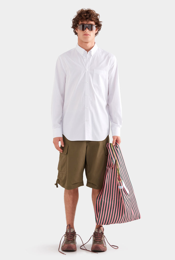 Striped Classic Cotton Shirt - Off White/Sage/Peach Pinstripe