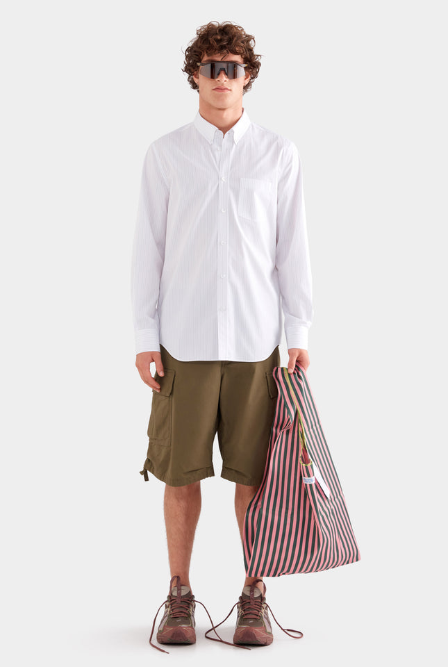 Striped Classic Cotton Shirt - Off White/Sage/Peach Pinstripe
