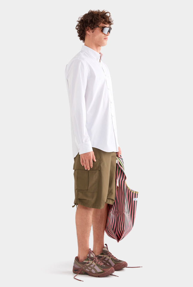 Striped Classic Cotton Shirt - Off White/Sage/Peach Pinstripe