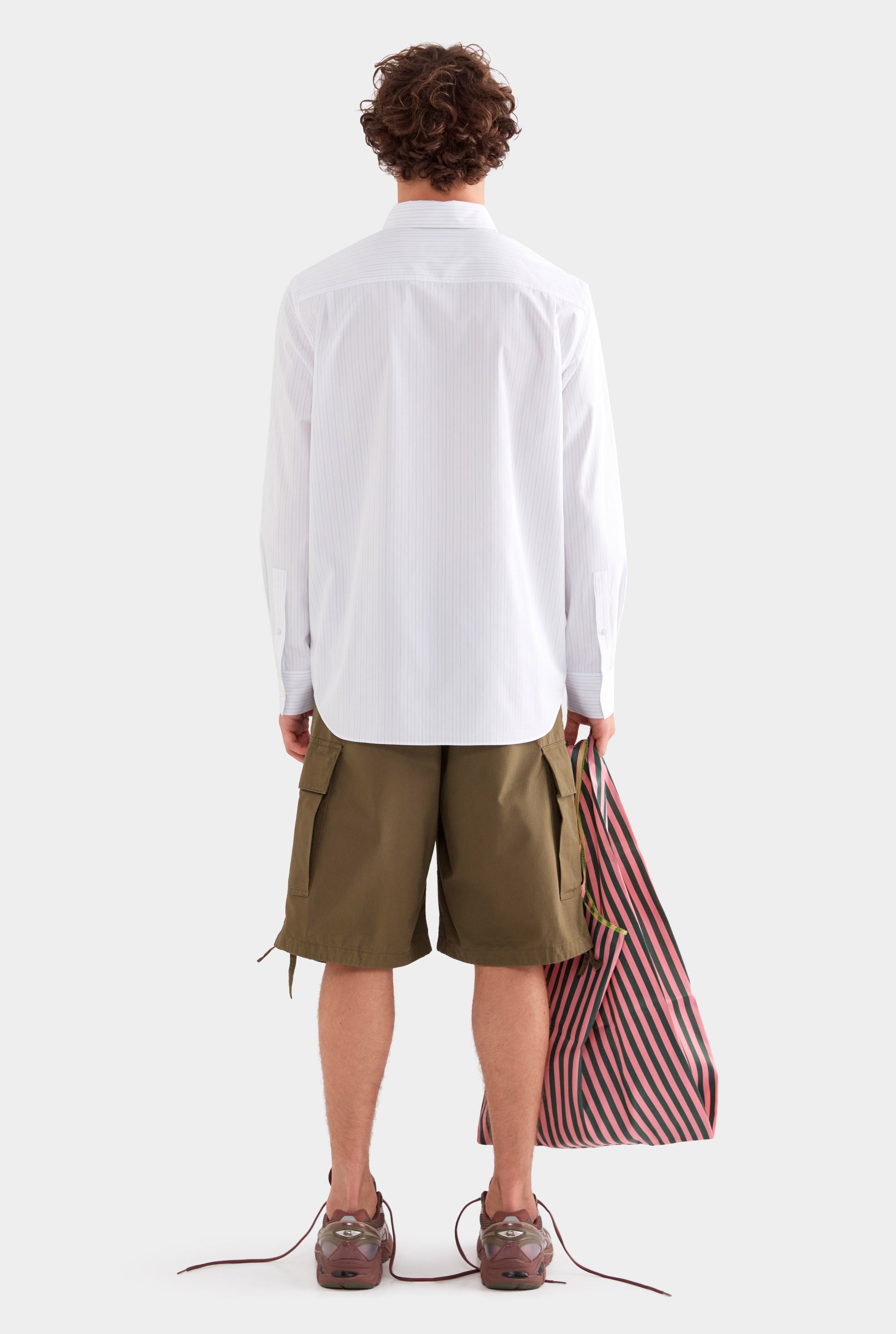 Striped Classic Cotton Shirt - Off White/Sage/Peach Pinstripe