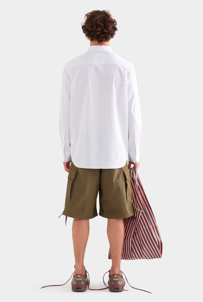 Striped Classic Cotton Shirt - Off White/Sage/Peach Pinstripe