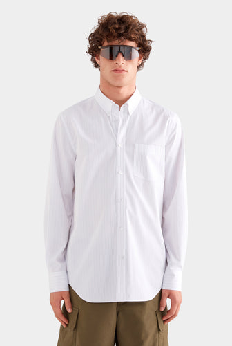 Striped Classic Cotton Shirt - Off White/Sage/Peach Pinstripe