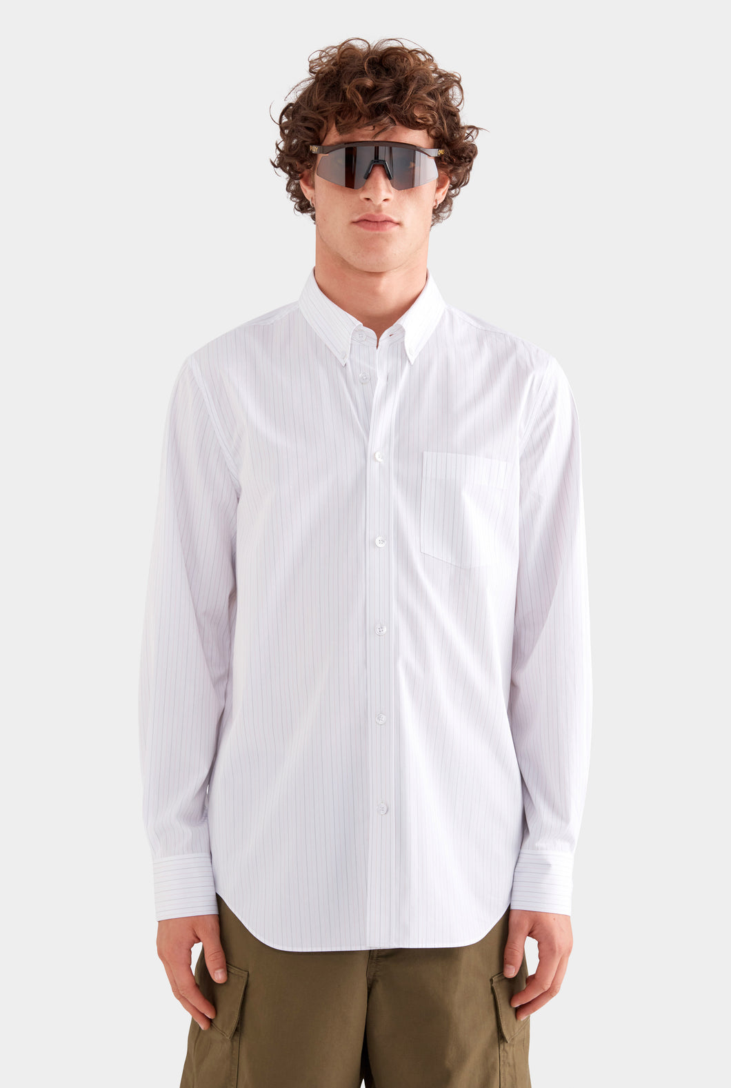 Striped Classic Cotton Shirt - Off White/Sage/Peach Pinstripe