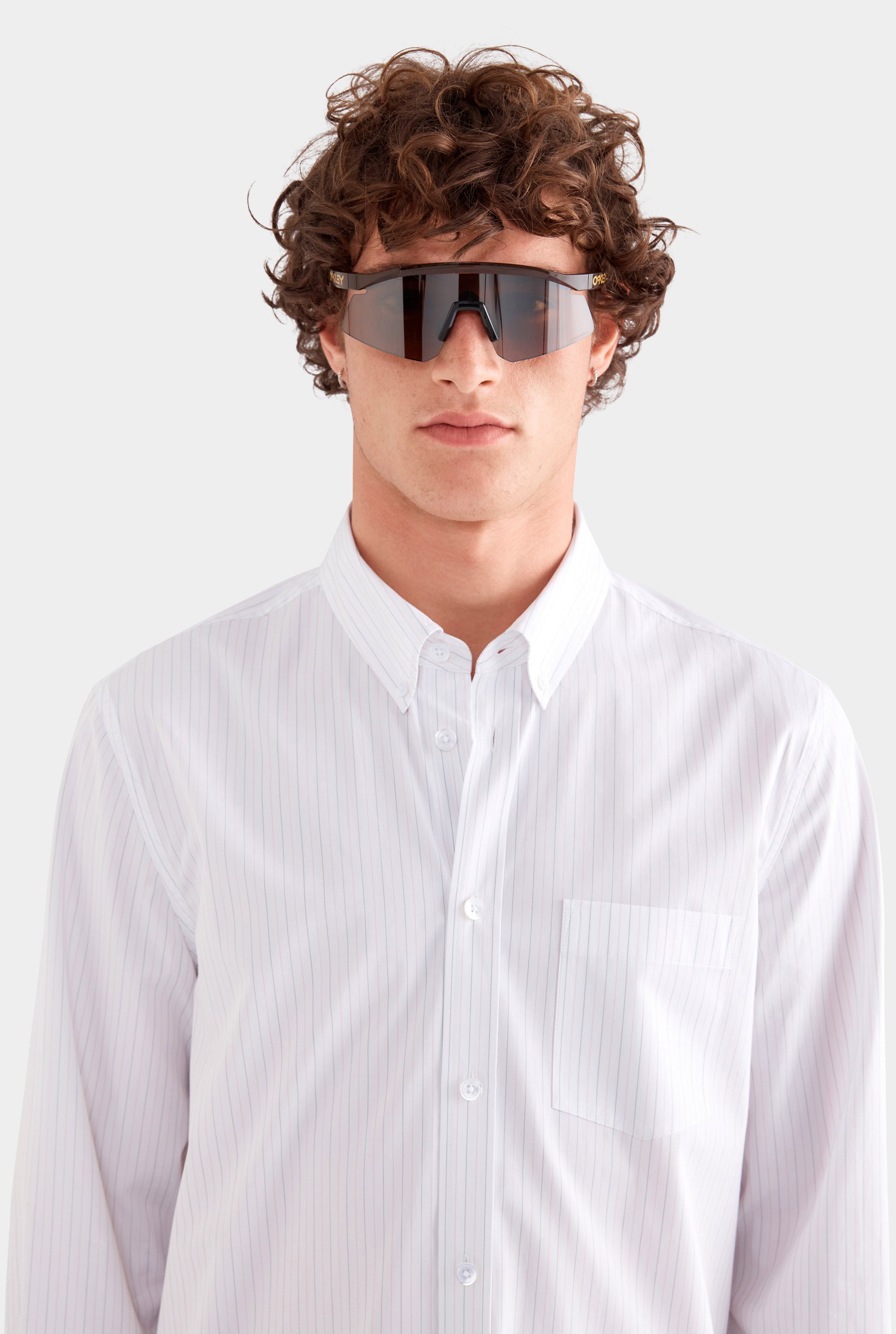 Striped Classic Cotton Shirt - Off White/Sage/Peach Pinstripe