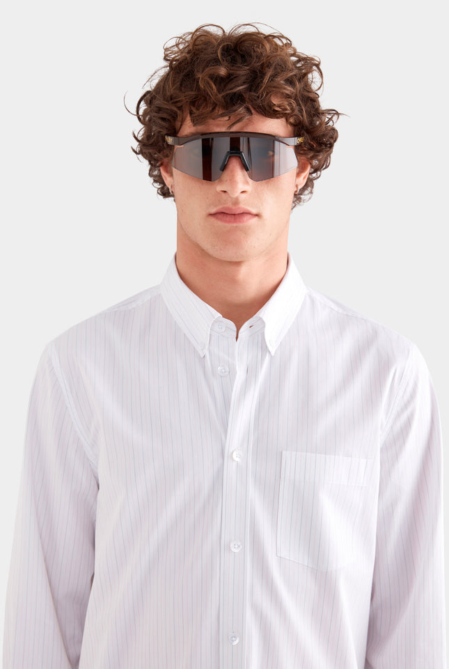 Striped Classic Cotton Shirt - Off White/Sage/Peach Pinstripe