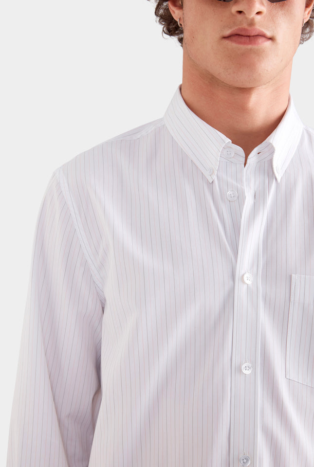Striped Classic Cotton Shirt - Off White/Sage/Peach Pinstripe