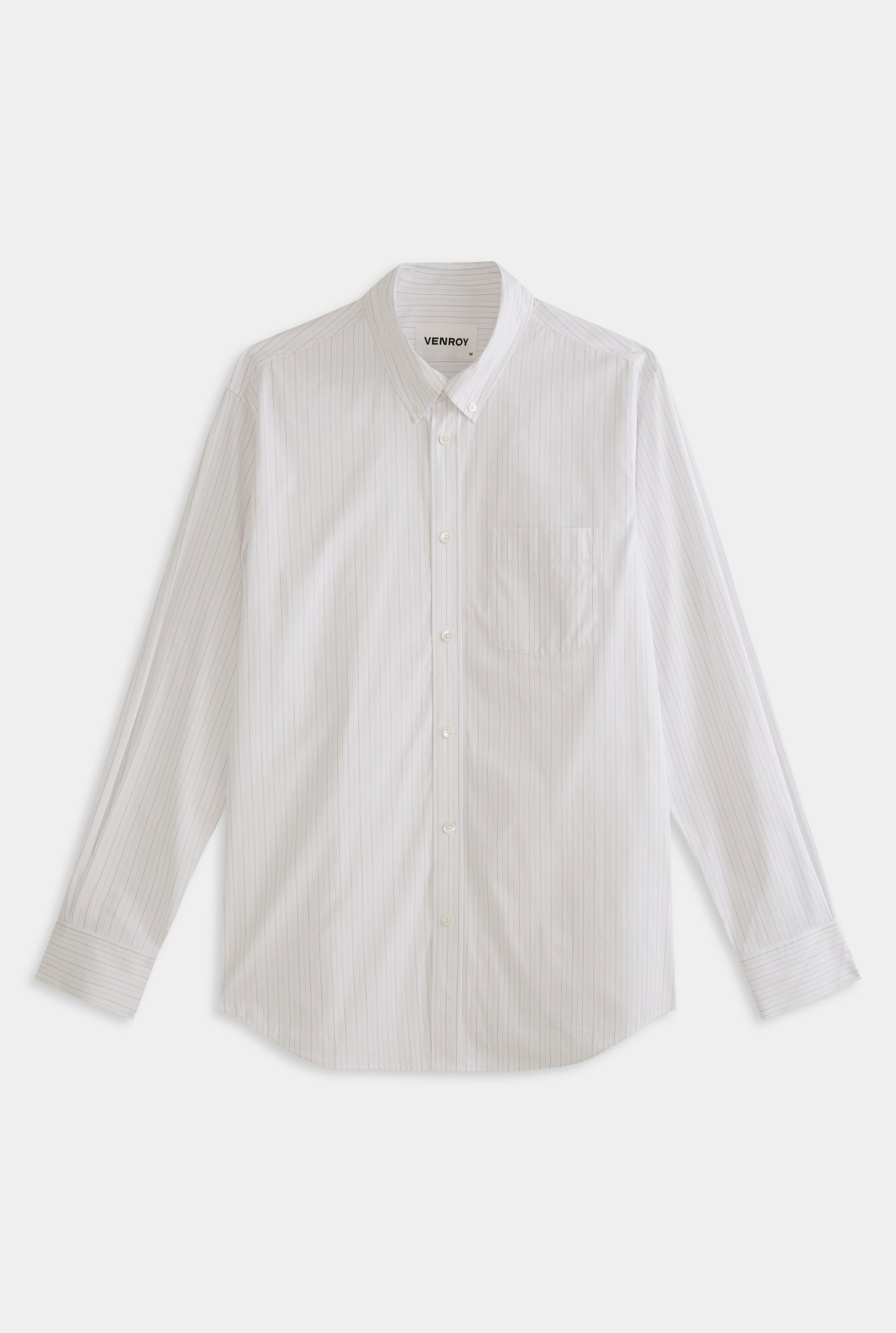 Striped Classic Cotton Shirt - Off White/Sage/Peach Pinstripe