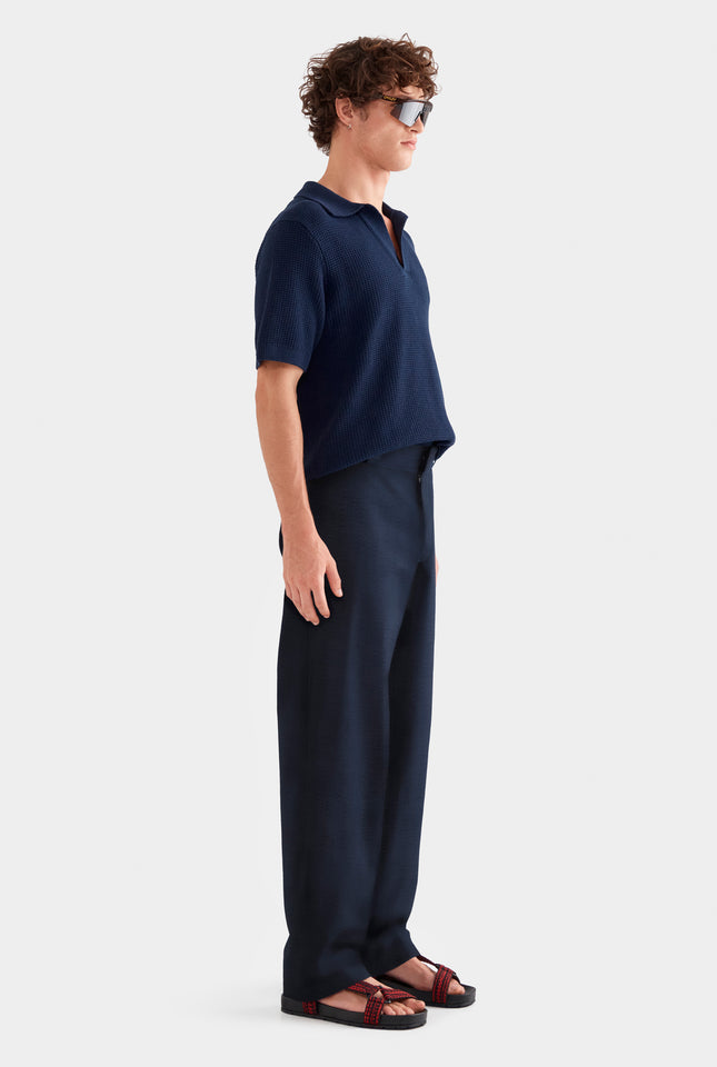 Tailored Seersucker Trouser - Navy Blue Stripe