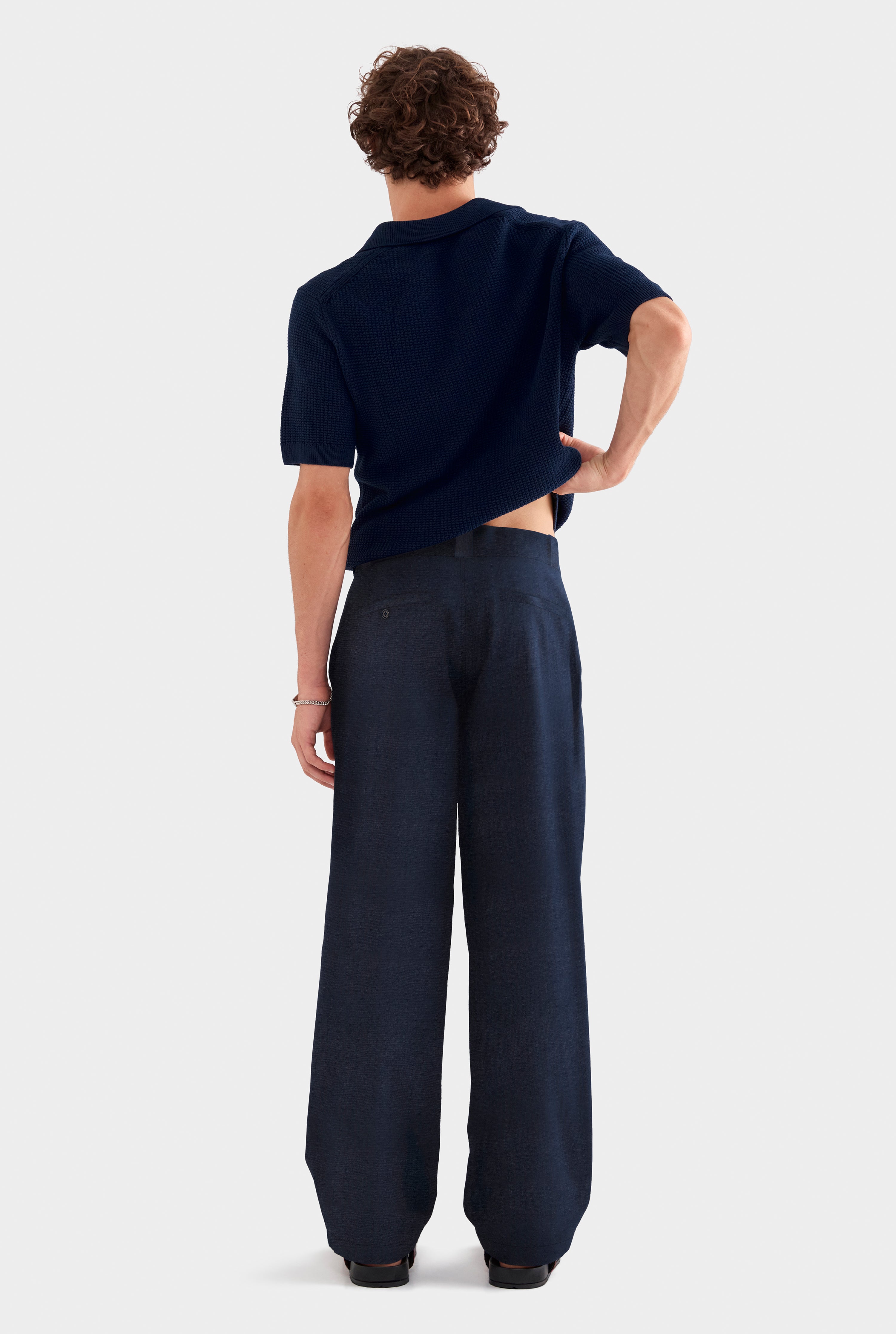 Tailored Seersucker Trouser - Navy Blue Stripe