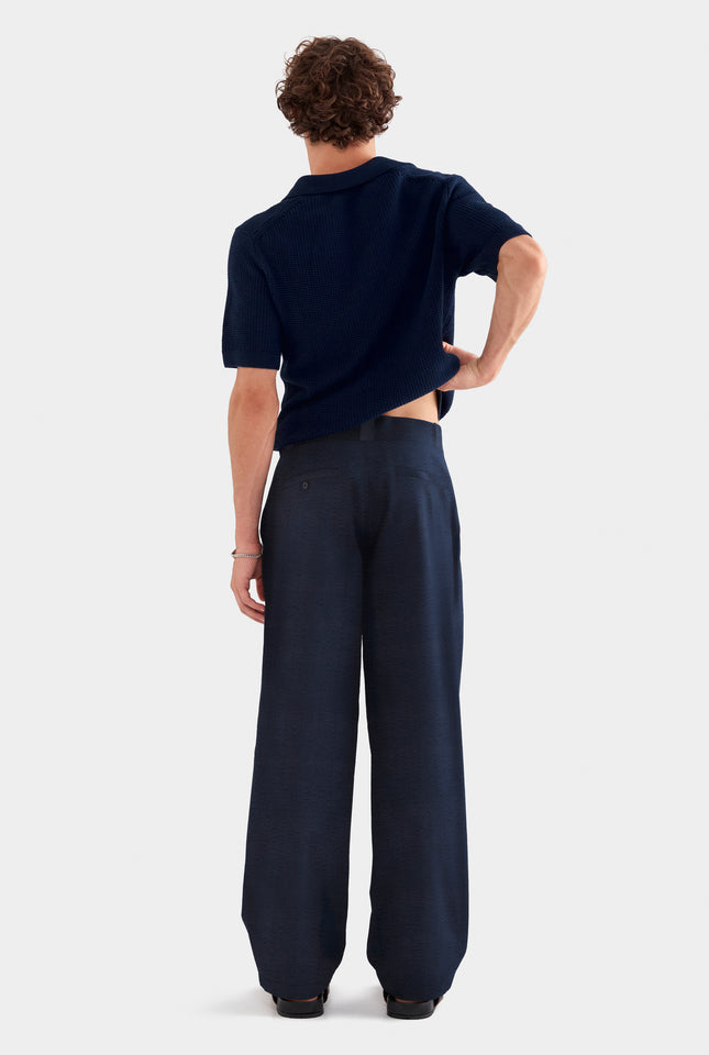 Tailored Seersucker Trouser - Navy Blue Stripe
