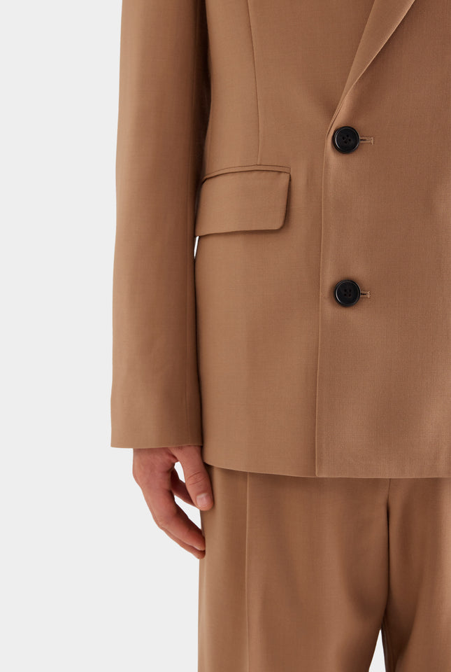Tailored Wool Double Breasted Suit Jacket - Camel