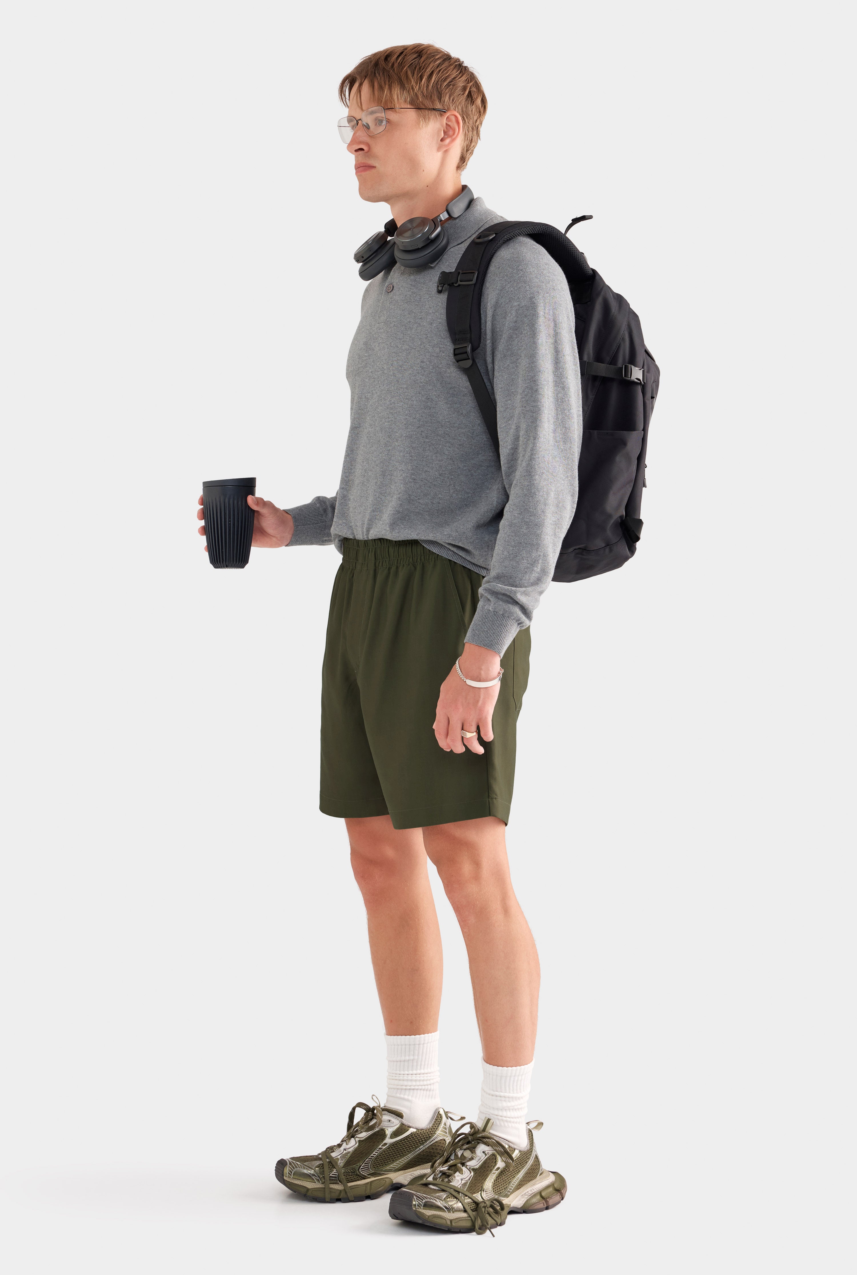 Long Sleeve Cotton Raglan Knit Polo - Dark Grey Marl