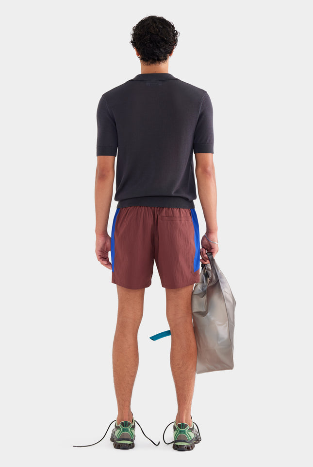 Panelled Nylon Track Shorts - Mahogany Brown/Sapphire Blue