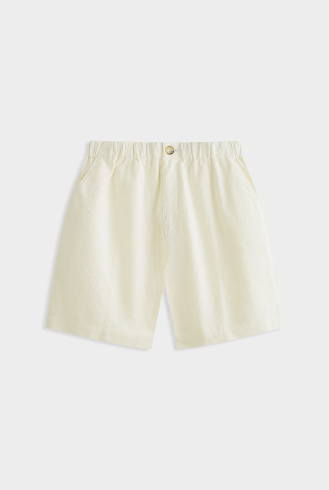 Textured Seam Detail Shorts - Cream