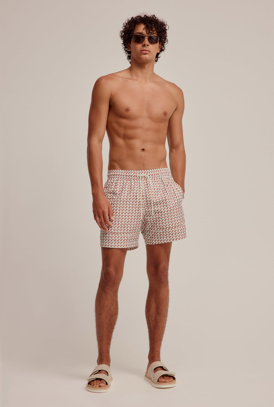 Printed Border Swim Short - Blue/Mahogany V Monogram