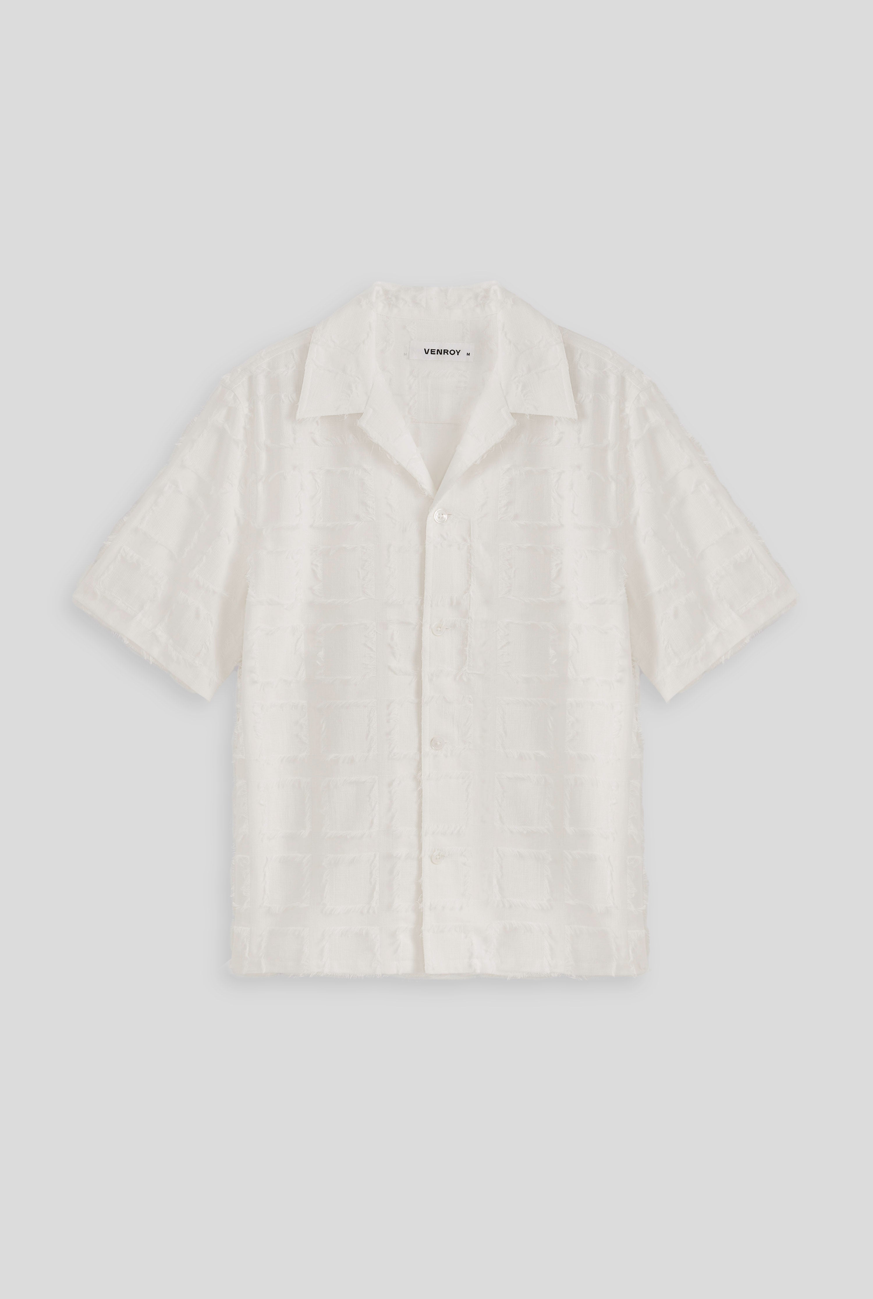 Frayed Check Boxy Camp Collar Shirt - Off White