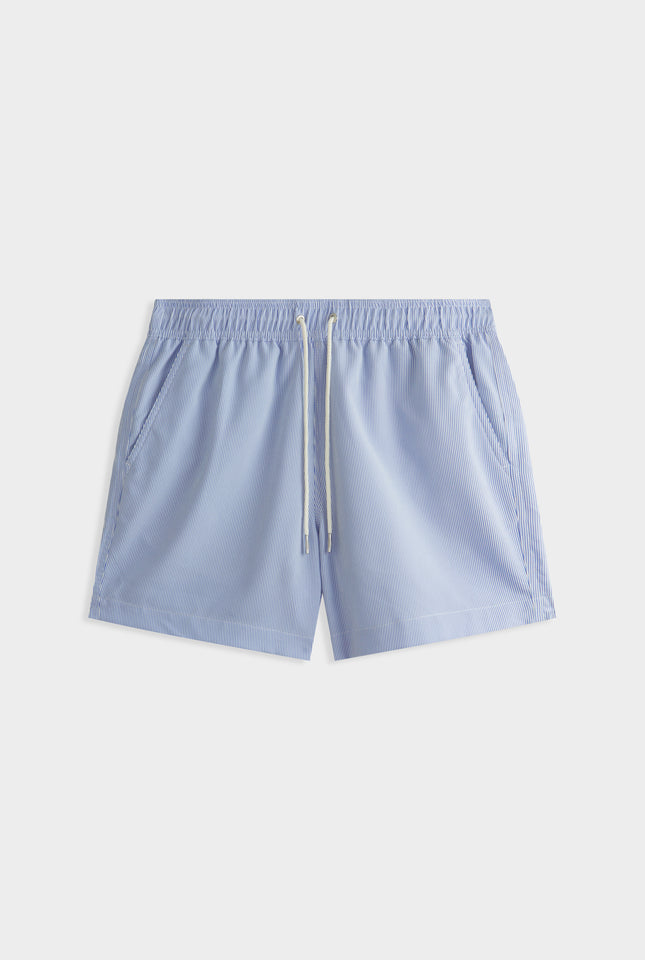 Striped Swim Short -  Light Blue/White Stripe