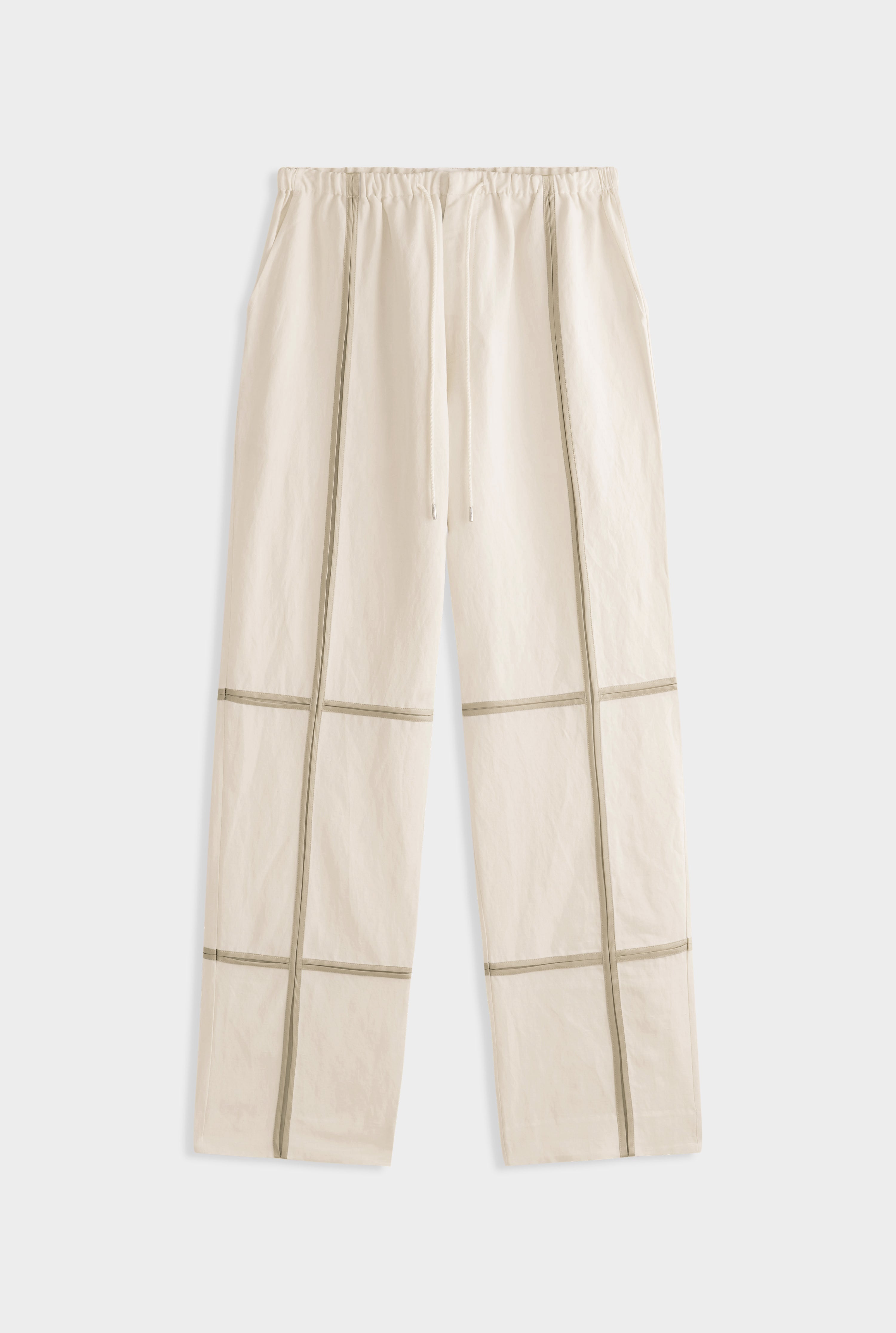 Silk Linen Contrast Bind Trouser -  Cream/Pistachio Shell