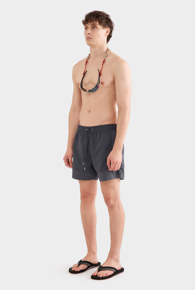 Panelled Border Swim Short - Dark Charcoal